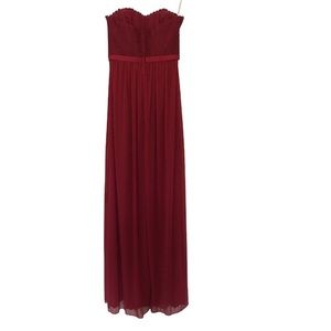 ❤️ David’s Bridal Women's Strapless Lace Bodice Chifon wine Maxi Dress Sz 8 NWT